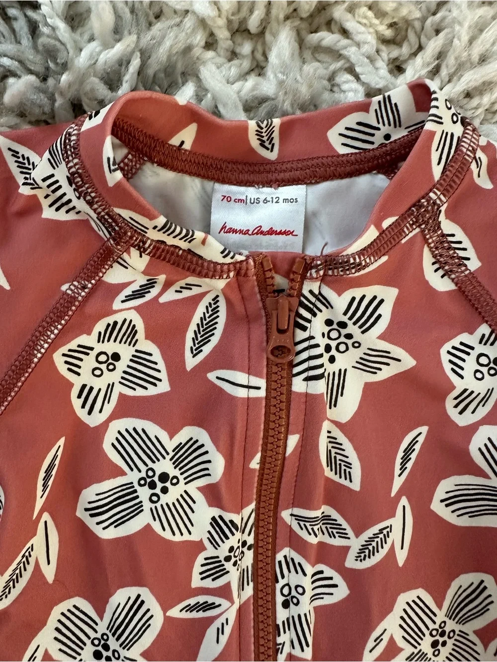 NWOT Hanna Andersson Rust Floral One-Piece Swimsuit, 6-12 Months